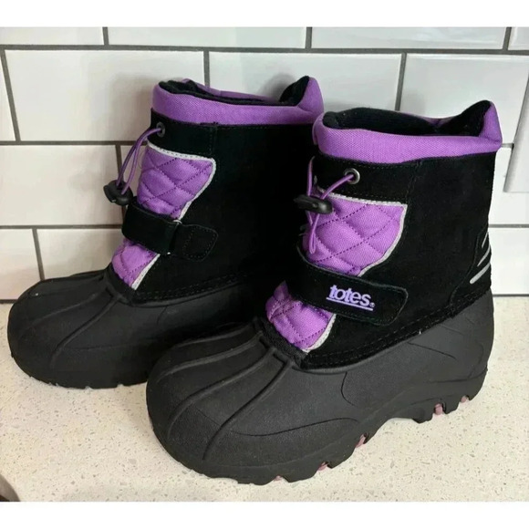 Totes Girls Juliet Water Resistant Leather Rain Snow Boots Purple Sz 4 - Picture 1 of 10